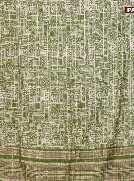 Semi gadwal saree cream and green with allover zari checks & geometric prints and zari woven border