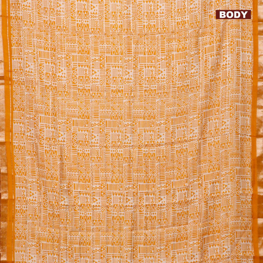 Semi gadwal saree cream and mustard yellow with allover zari checks & geometric prints and zari woven border