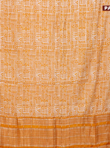 Semi gadwal saree cream and mustard yellow with allover zari checks & geometric prints and zari woven border