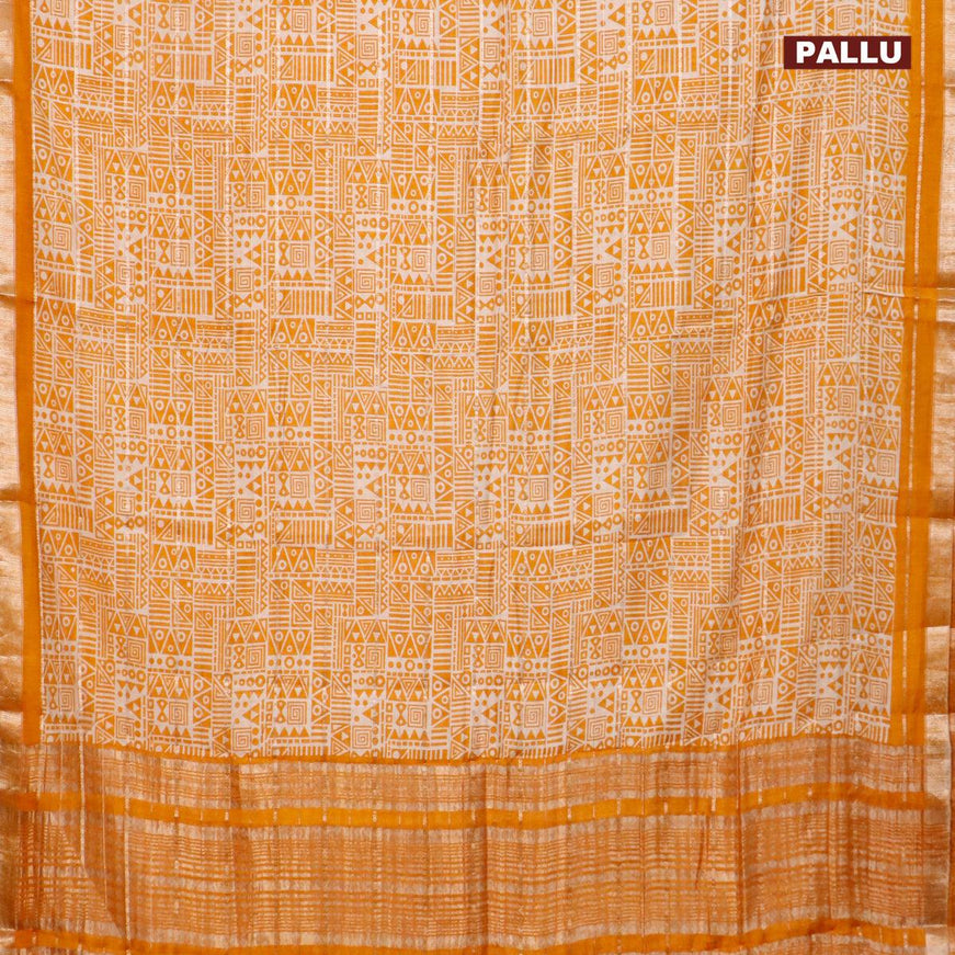 Semi gadwal saree cream and mustard yellow with allover zari checks & geometric prints and zari woven border