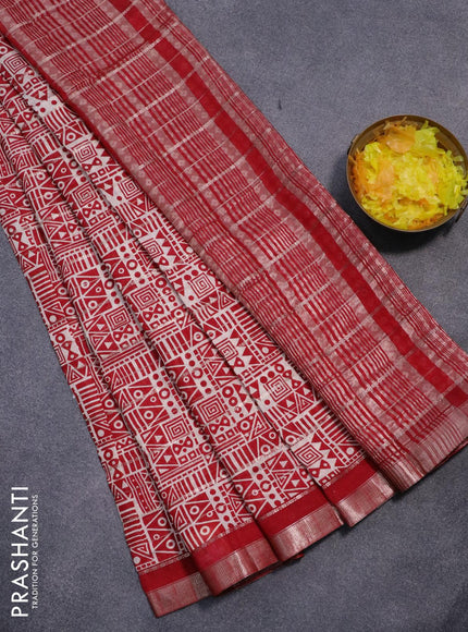 Semi gadwal saree cream and maroon with allover zari checks & geometric prints and zari woven border