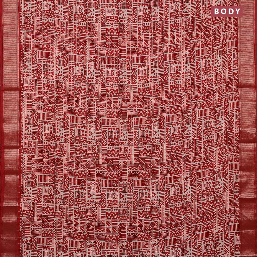 Semi gadwal saree cream and red with allover zari checks & geometric prints and zari woven border