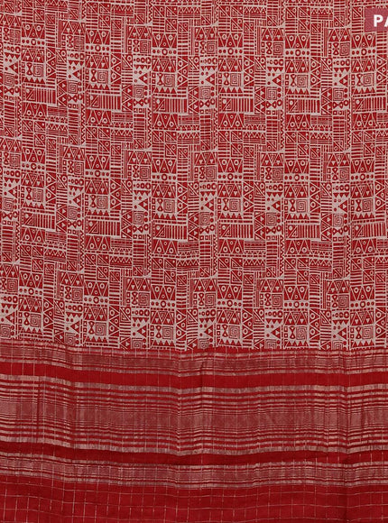 Semi gadwal saree cream and red with allover zari checks & geometric prints and zari woven border