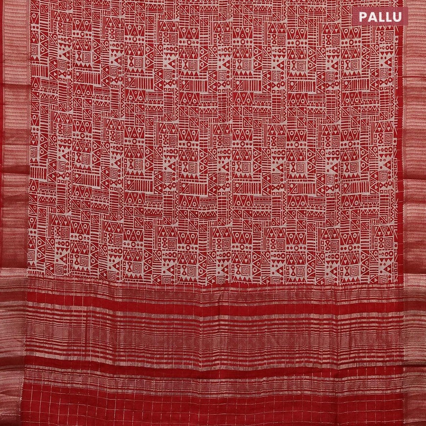 Semi gadwal saree cream and red with allover zari checks & geometric prints and zari woven border