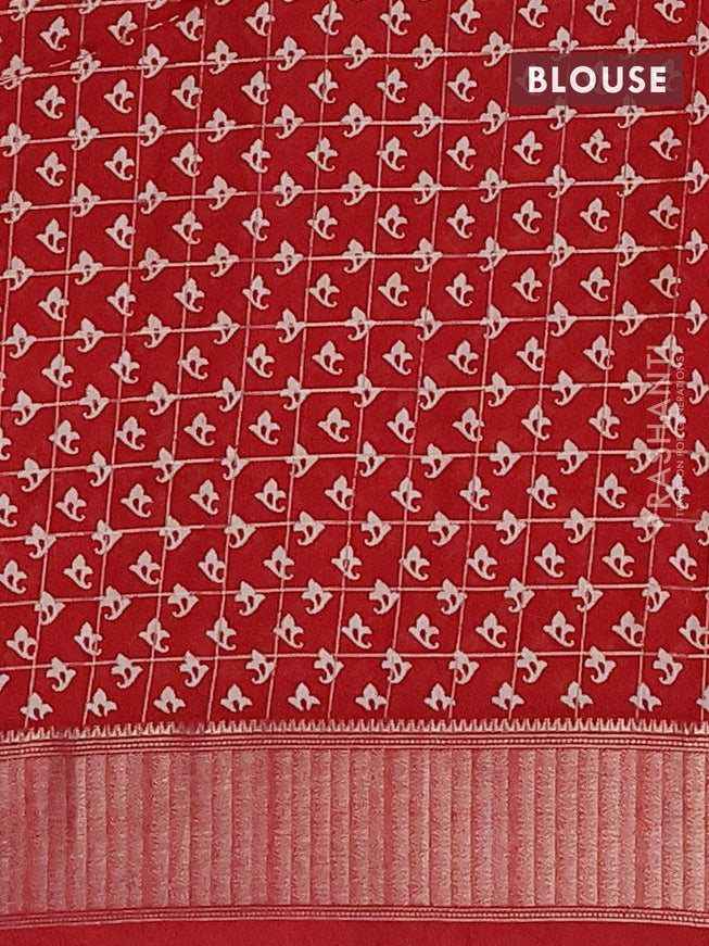 Semi gadwal saree cream and red with allover zari checks & geometric prints and zari woven border