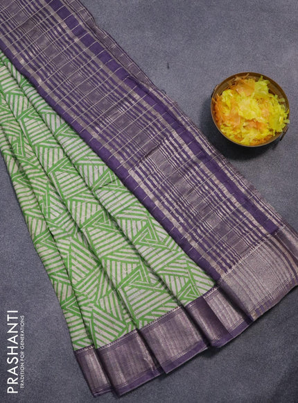 Semi gadwal saree cream green and jamun shade with allover zari checks & geometric prints and zari woven border