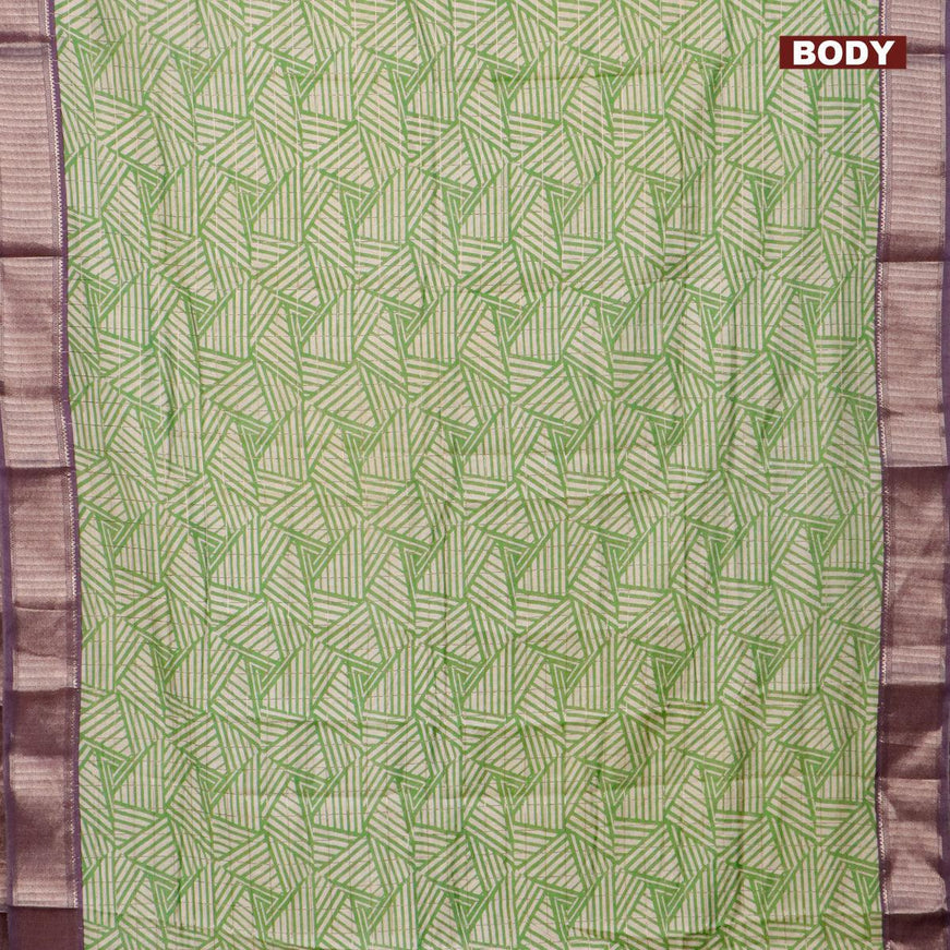 Semi gadwal saree cream green and jamun shade with allover zari checks & geometric prints and zari woven border