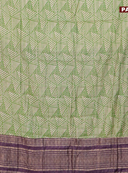 Semi gadwal saree cream green and jamun shade with allover zari checks & geometric prints and zari woven border