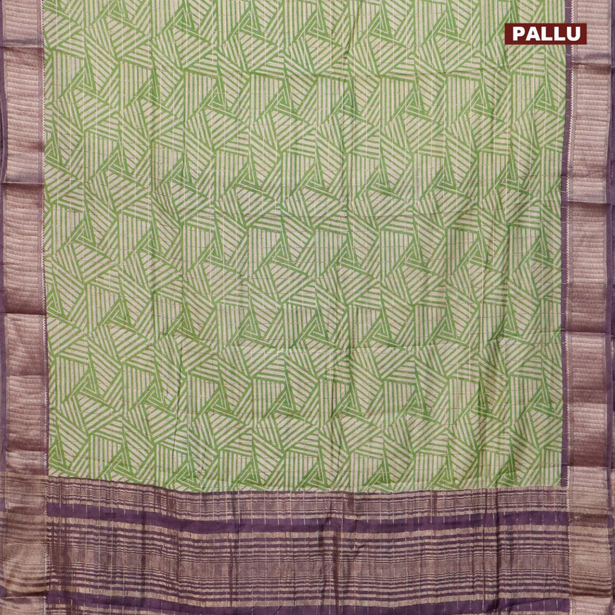 Semi gadwal saree cream green and jamun shade with allover zari checks & geometric prints and zari woven border