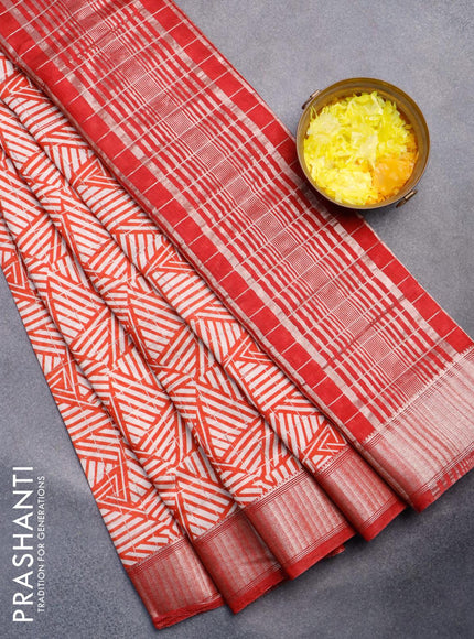 Semi gadwal saree cream orange and maroon with allover zari checks & geometric prints and zari woven border