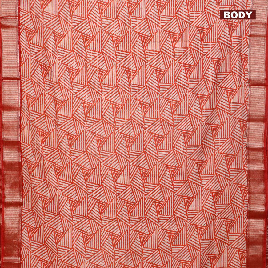 Semi gadwal saree cream orange and maroon with allover zari checks & geometric prints and zari woven border