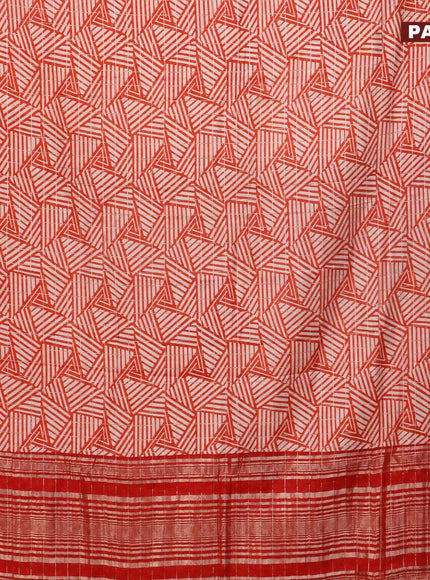 Semi gadwal saree cream orange and maroon with allover zari checks & geometric prints and zari woven border