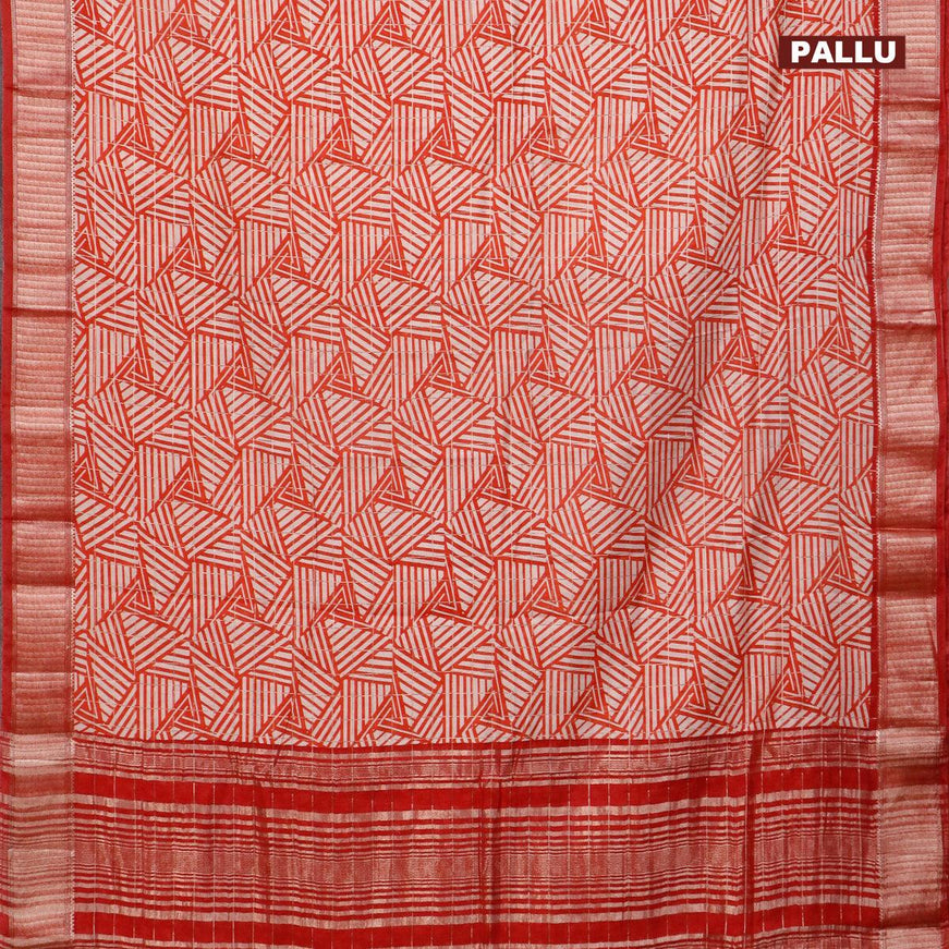 Semi gadwal saree cream orange and maroon with allover zari checks & geometric prints and zari woven border