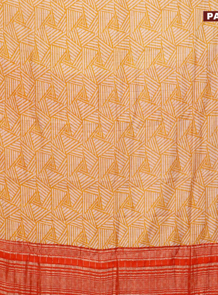 Semi gadwal saree cream yellow and orange with allover zari checks & geometric prints and zari woven border