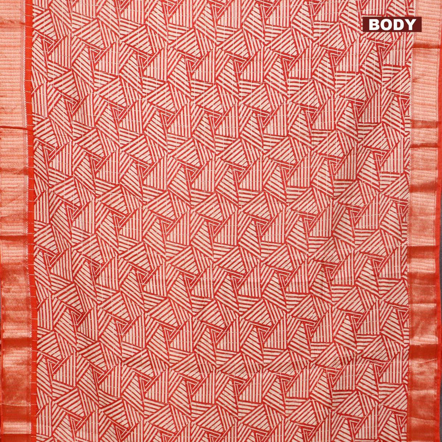 Semi gadwal saree cream maroon and rustic orange with allover zari checks & geometric prints and zari woven border