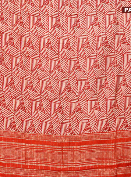 Semi gadwal saree cream maroon and rustic orange with allover zari checks & geometric prints and zari woven border