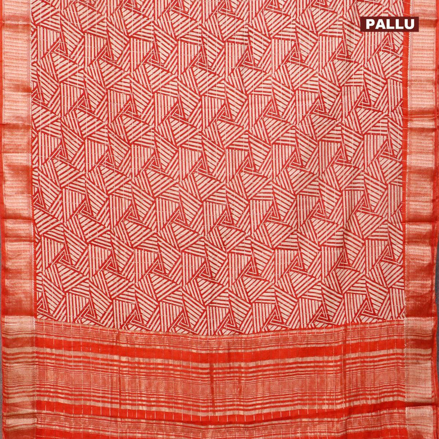 Semi gadwal saree cream maroon and rustic orange with allover zari checks & geometric prints and zari woven border