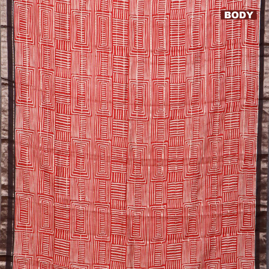 Semi gadwal saree maroon and black with allover zari strips & geometric prints and zari woven border