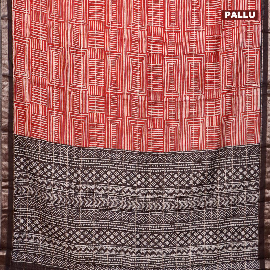 Semi gadwal saree maroon and black with allover zari strips & geometric prints and zari woven border