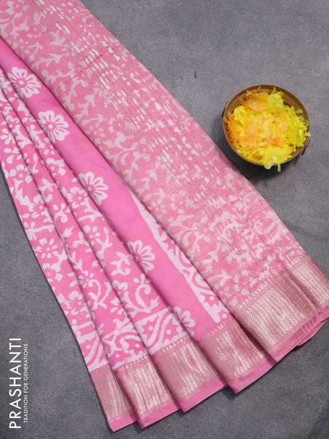 Semi gadwal saree light pink with allover batik prints and zari woven border