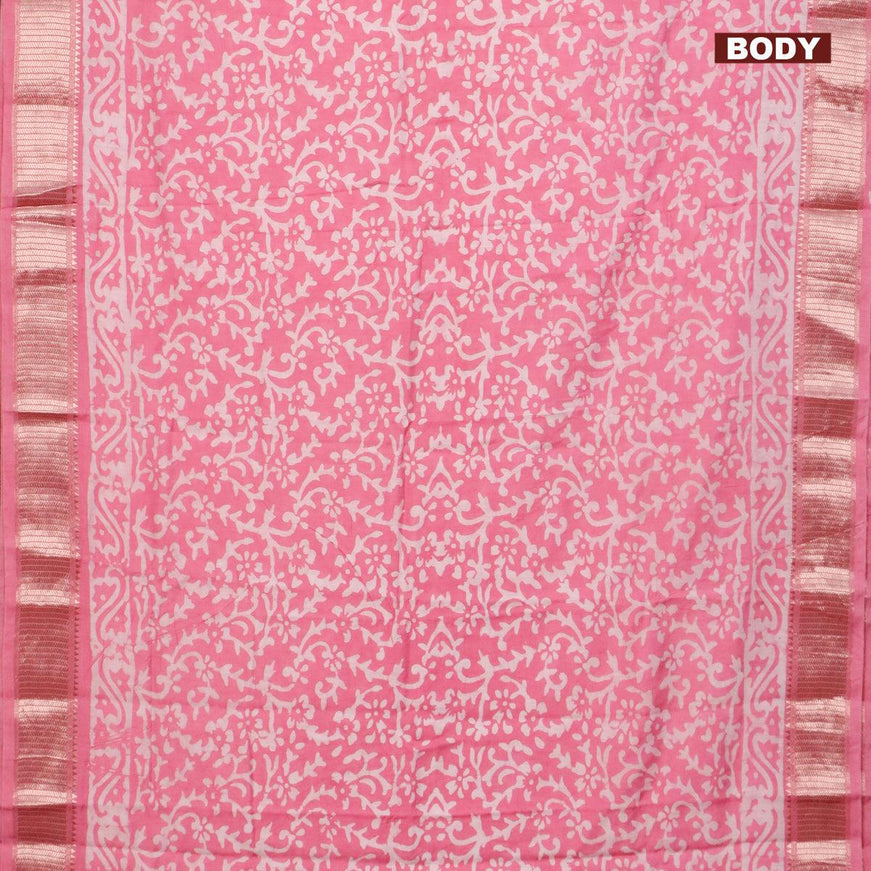 Semi gadwal saree light pink with allover batik prints and zari woven border