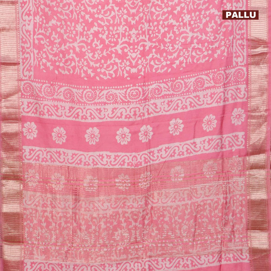 Semi gadwal saree light pink with allover batik prints and zari woven border