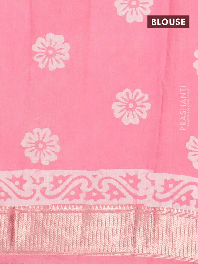 Semi gadwal saree light pink with allover batik prints and zari woven border