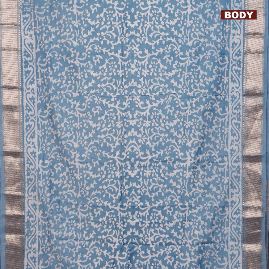 Semi gadwal saree greyish blue with allover batik prints and zari woven border