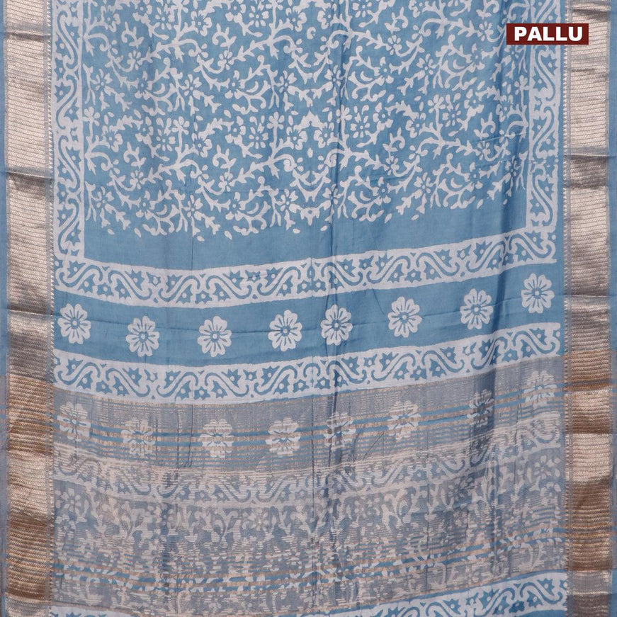 Semi gadwal saree greyish blue with allover batik prints and zari woven border