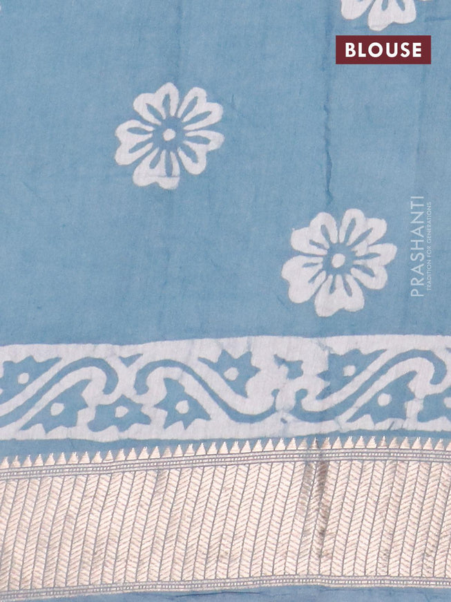 Semi gadwal saree greyish blue with allover batik prints and zari woven border