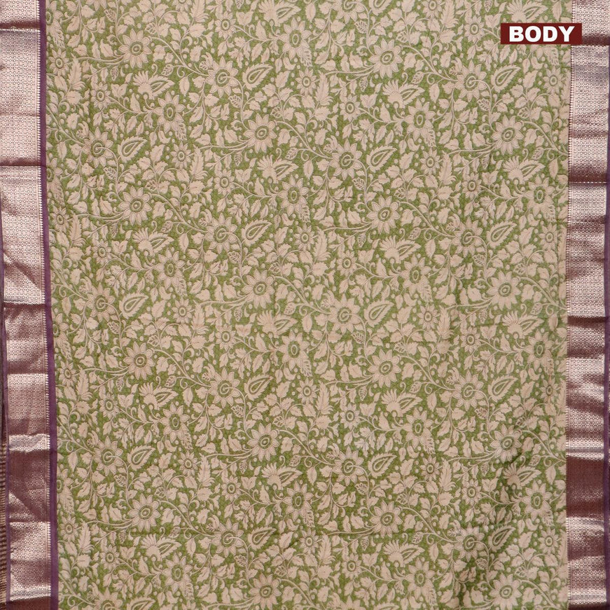 Semi gadwal saree green shade and jamun shade with allover floral prints and zari woven border