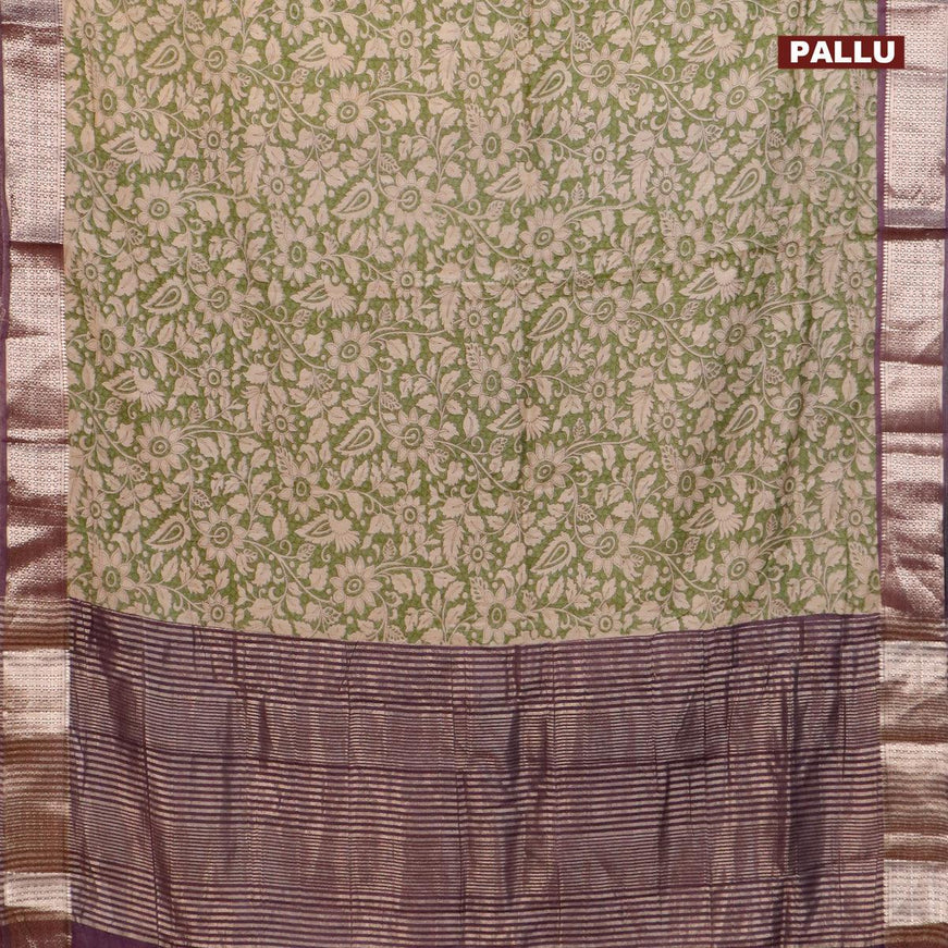 Semi gadwal saree green shade and jamun shade with allover floral prints and zari woven border