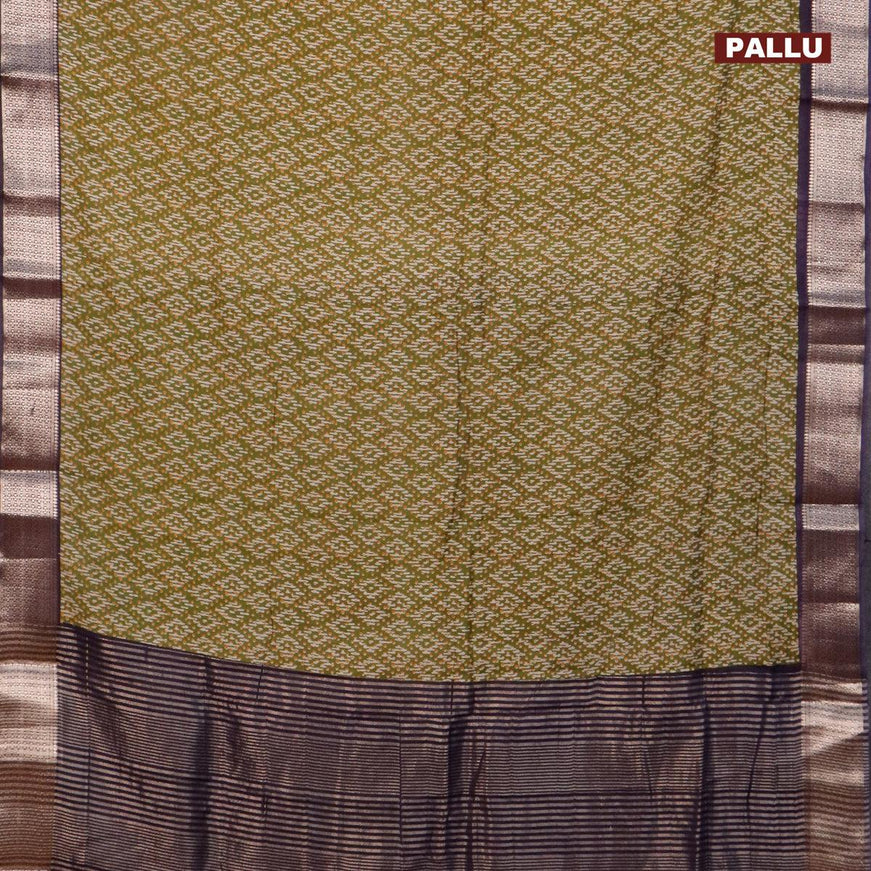 Semi gadwal saree green and jamun shade with allover prints and zari woven border