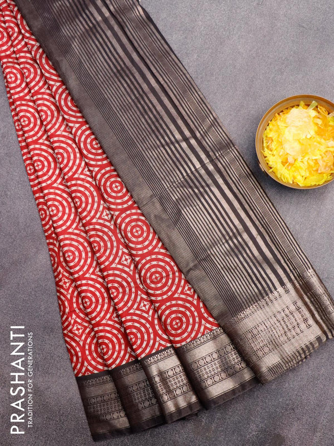 Semi gadwal saree maroon and black with allover geometric prints and zari woven border