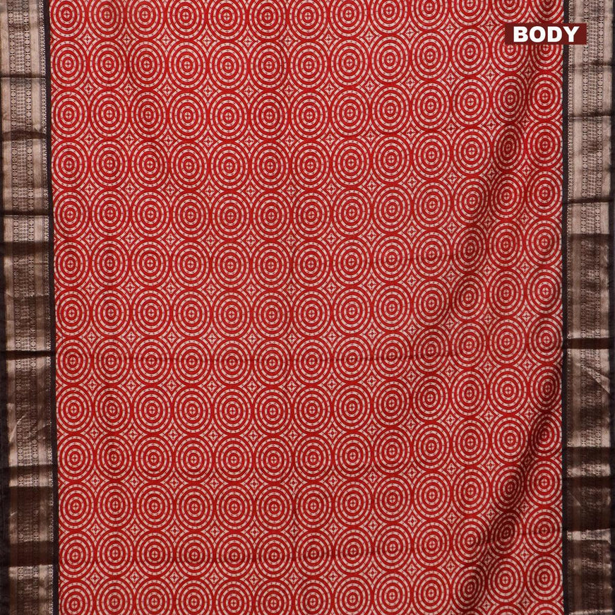 Semi gadwal saree maroon and black with allover geometric prints and zari woven border