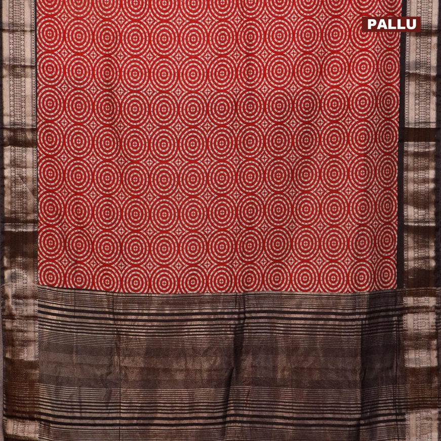 Semi gadwal saree maroon and black with allover geometric prints and zari woven border