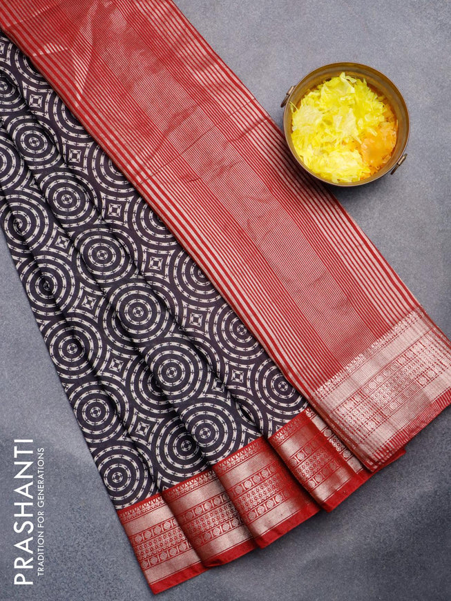 Semi gadwal saree black and maroon with allover geometric prints and zari woven border