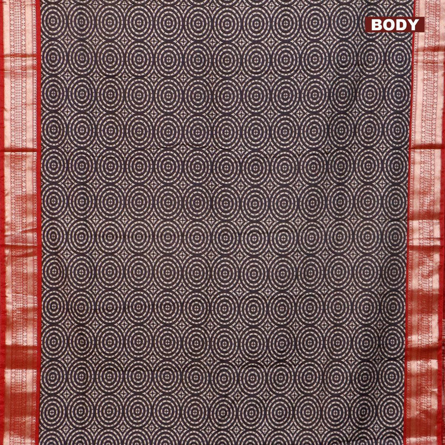 Semi gadwal saree black and maroon with allover geometric prints and zari woven border