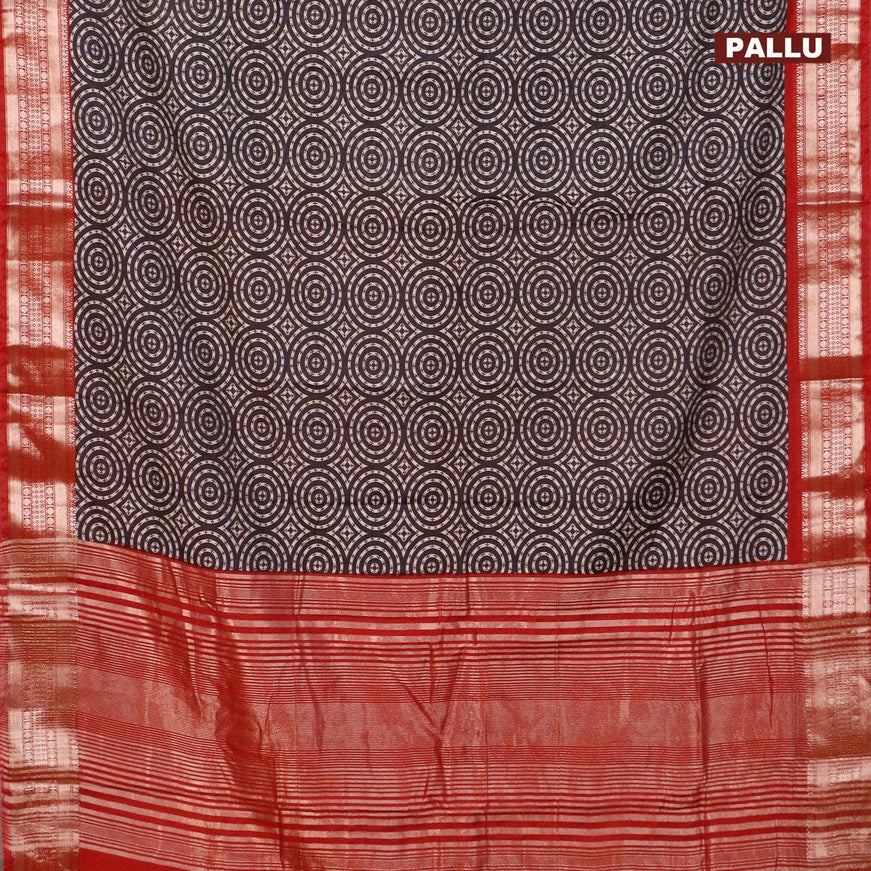 Semi gadwal saree black and maroon with allover geometric prints and zari woven border