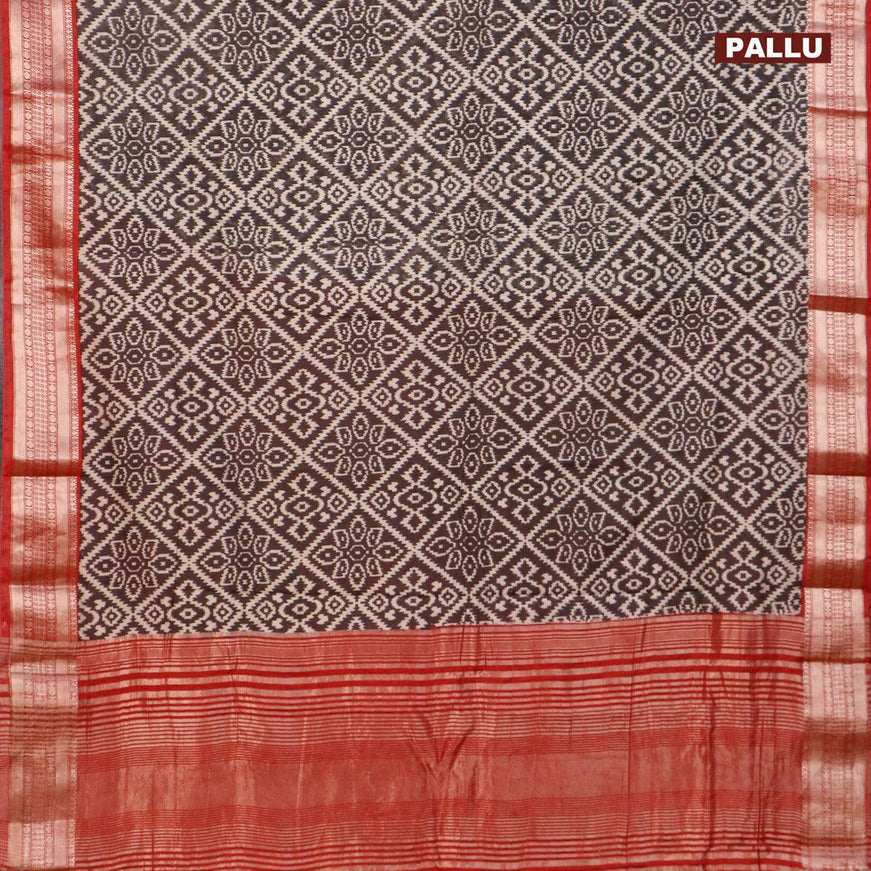 Semi gadwal saree black and maroon with allover ikat prints and zari woven border