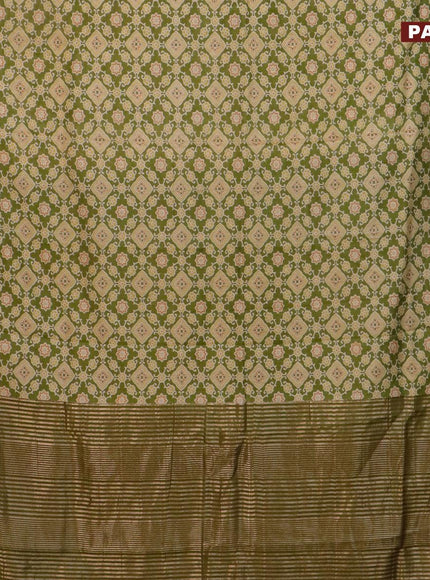 Semi gadwal saree green with allover ajrakh prints and zari woven border