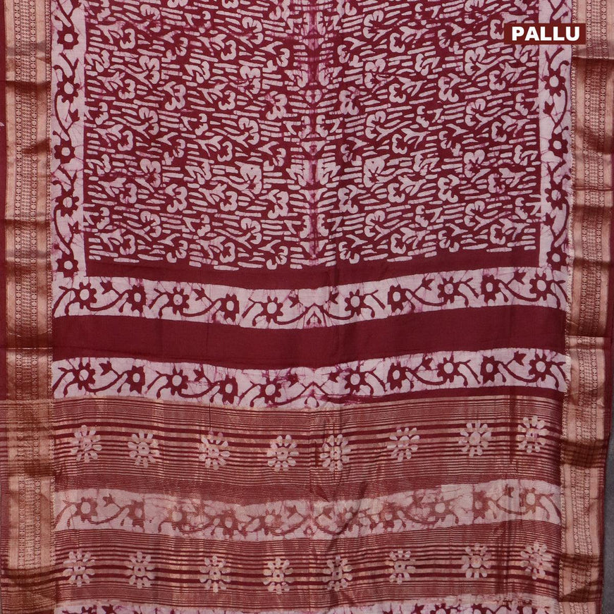 Semi gadwal saree wine shade and off white with allover batik prints and zari woven border