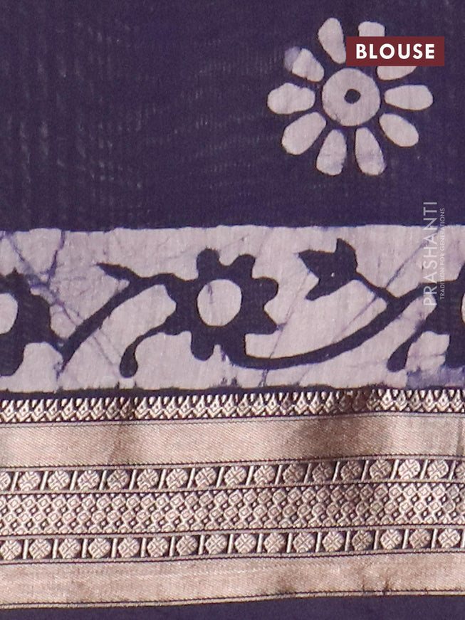 Semi gadwal saree navy blue and off white with allover batik prints and zari woven border