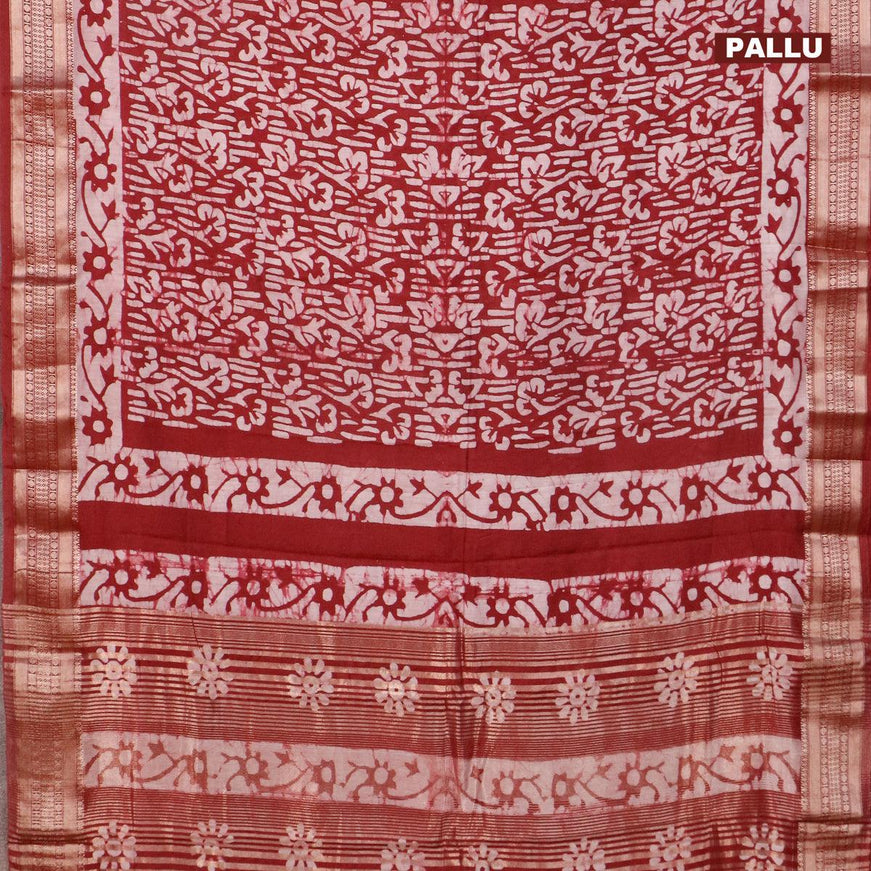 Semi gadwal saree maroon and off white with allover batik prints and zari woven border