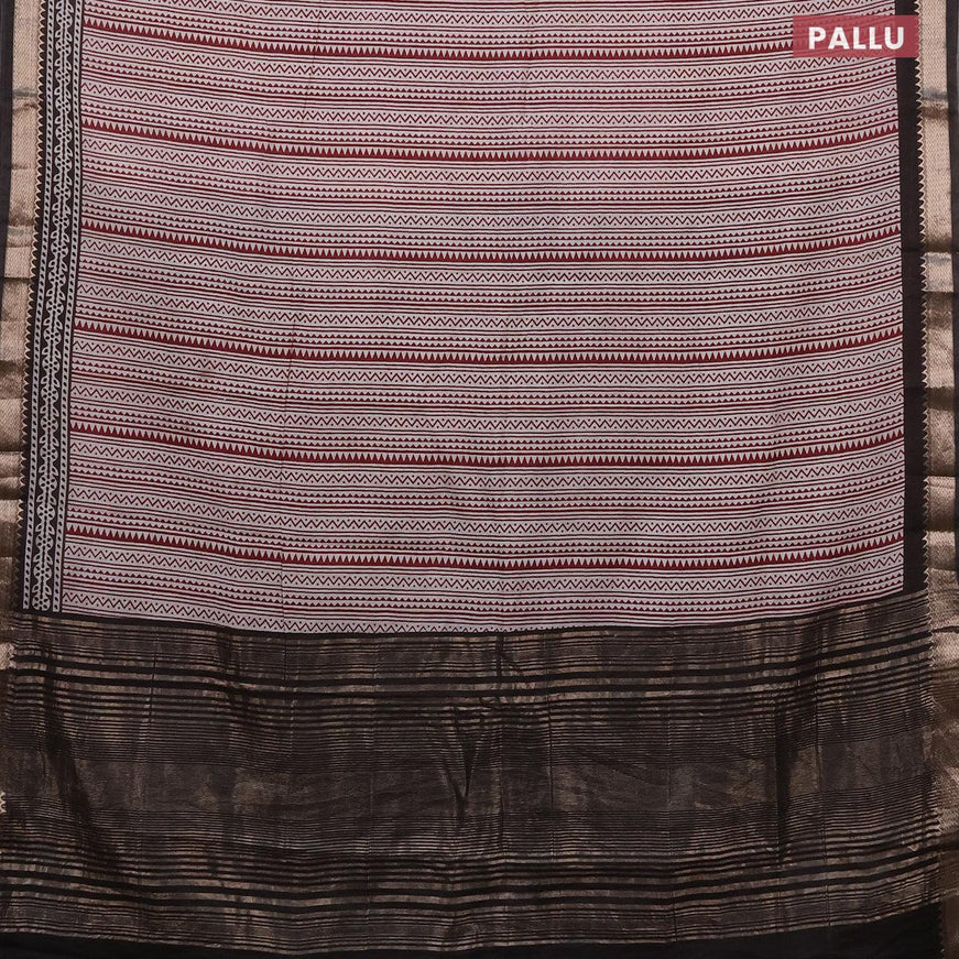 Semi gadwal saree off white maroon and black with allover geometric prints and zari woven border