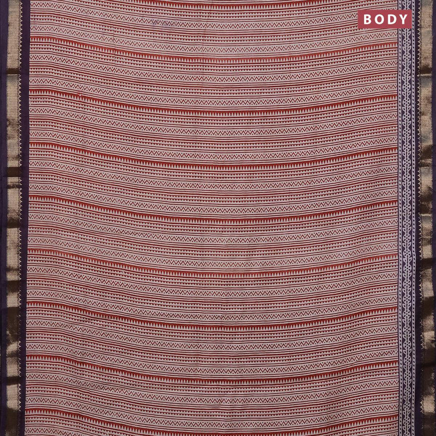 Semi gadwal saree cream maroon and jamun shade with allover geometric prints and zari woven border