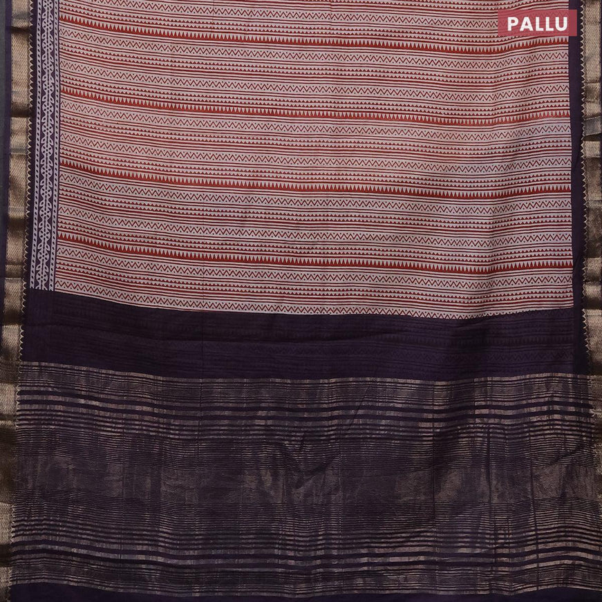 Semi gadwal saree cream maroon and jamun shade with allover geometric prints and zari woven border