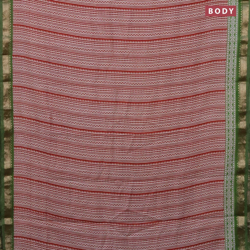 Semi gadwal saree cream red and green with allover geometric prints and zari woven border