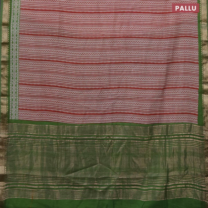 Semi gadwal saree cream red and green with allover geometric prints and zari woven border