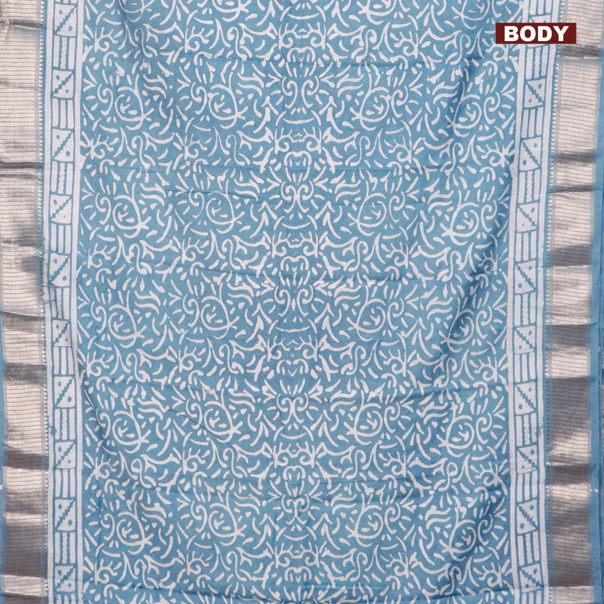 Semi gadwal saree pastel blue with allover batik prints and zari woven border